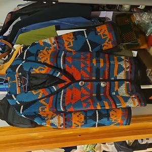 Jofeld vintage aztec recycled wool colorful thick Midwestern loose butto…